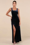 Lulus Elegant Sweetie Dark Navy Velvet Square Neck Maxi Dress In Navy