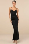 Lulus Elese Black Slinky Knit Lace-up Mermaid Maxi Dress In Black
