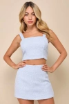 Lulus Elevated Attitude Blue Tweed Sleeveless Two-piece Skort Romper In Blue