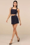 Lulus Elevated Attitude Navy Tweed Sleeveless Two-piece Skort Romper In Navy