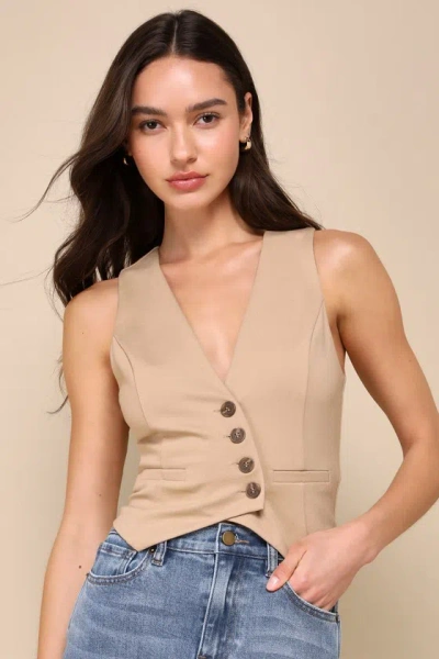 Lulus Elevated Idea Tan Asymmetrical Vest