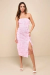 Lulus Elevated Sensation Blush Pink 3d Floral Embroidered Midi Dress In Blush Pink