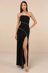 Lulus Elevated Sparkle Black Rhinestone Strapless Maxi Dress In Black