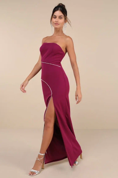 Lulus Elevated Sparkle Magenta Rhinestone Strapless Maxi Dress