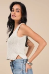 Lulus Elevated Staple Silver Lurex Cropped Sweater Tank Top In Silver