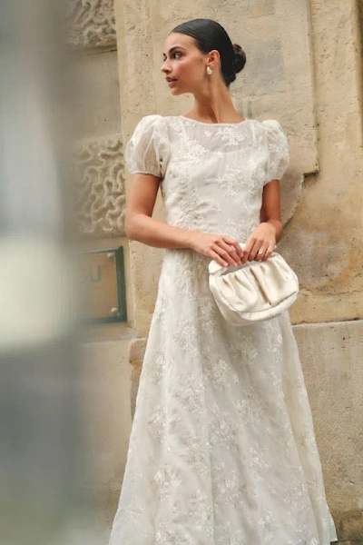 Lulus Elfrieda Cream Floral Embroidered Puff Sleeve Midi Dress In White