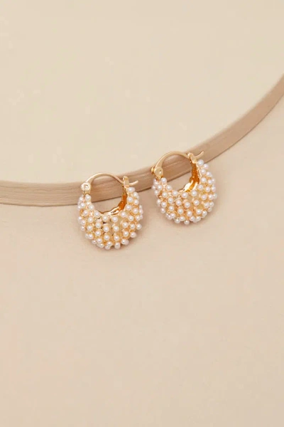 Lulus Eliel Gold Pearl Chunky Mini Hoops