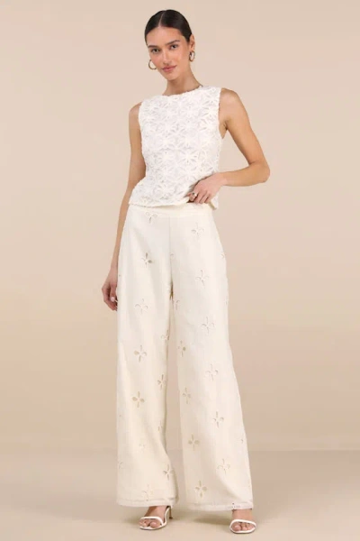 Lulus Elif Cream Eyelet Embroidered High-rise Pants