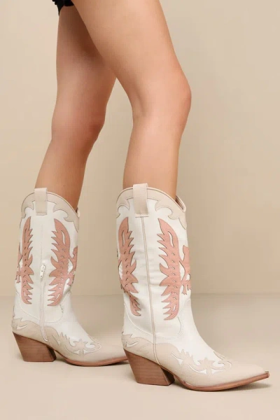 Lulus Elinoah White Pointed-toe Mid-calf Western Boots