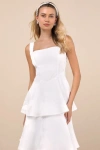 Lulus Elinore White Jacquard Tiered Midi Dress In White