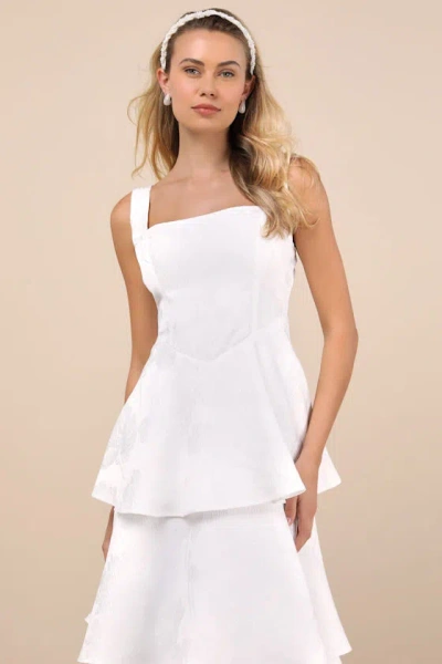 Lulus Elinore White Jacquard Tiered Midi Dress