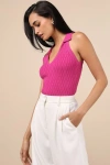 Lulus Eliseo Fuchsia Knit Collared Tank Top