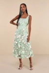 Lulus Elite Cutie Mint Green Mesh 3d Floral Embroidered Midi Dress In Mint Green