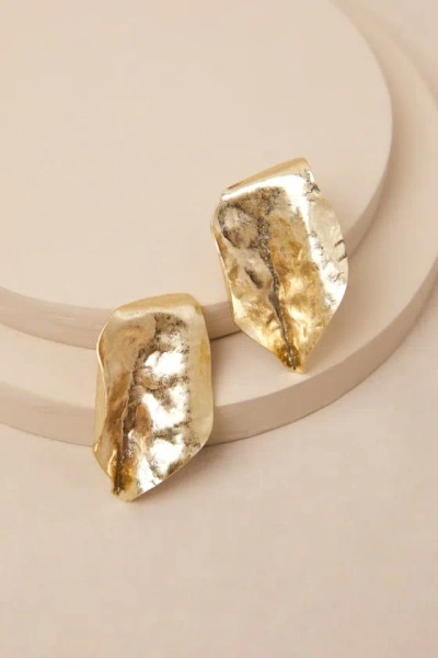 Lulus Elitia Gold Hammered Asymmetrical Earrings