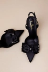 Lulus Ellandra Black Satin Bow Ankle Strap Pumps In Black