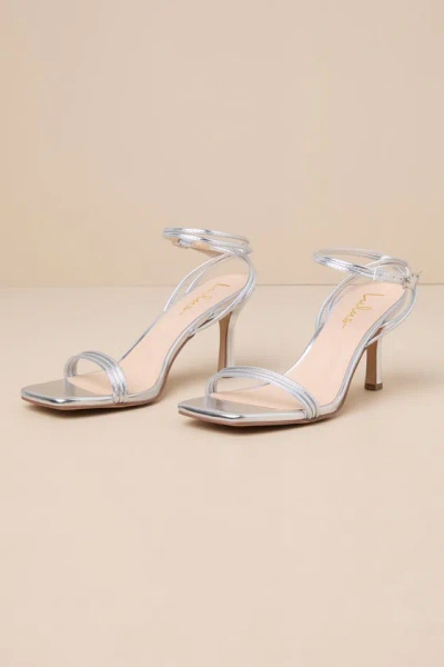 Lulus Ellara Silver Metallic Strappy Square-toe High Heel Sandals