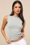 Lulus Ellette Light Sage Ribbed Raglan Seamed Tank Top In Light Sage