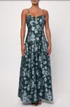 Lulus Ellie Floral Jacquard Sleeveless Gown In Gree/light Blue In Multi