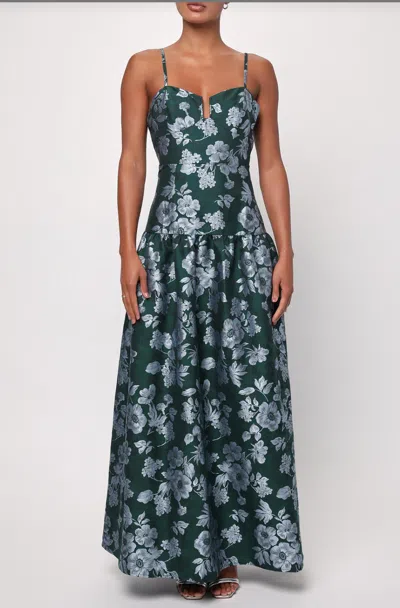 Lulus Ellie Floral Jacquard Sleeveless Gown In Gree/light Blue In Multi