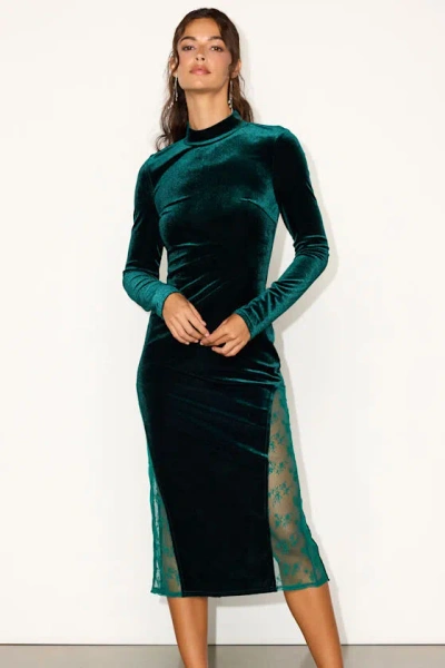 Lulus Eloquent Drama Emerald Green Velvet Mock Neck Midi Dress
