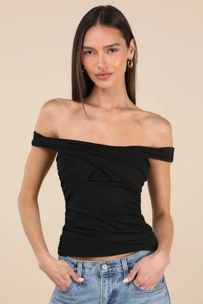 Lulus Elowyn Black Cross-front Off-the-shoulder Top