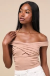 Lulus Elowyn Light Blush Cross-front Off-the-shoulder Top