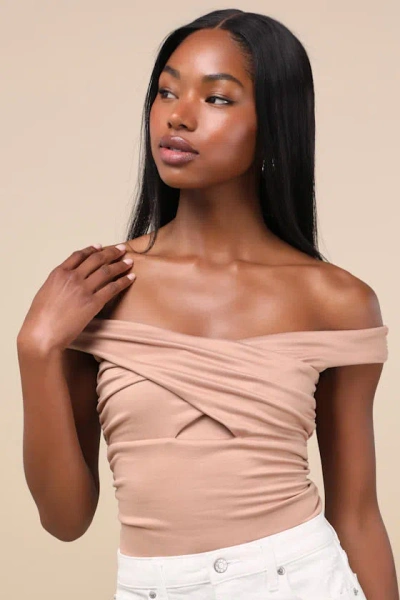 Lulus Elowyn Light Blush Cross-front Off-the-shoulder Top In Pink