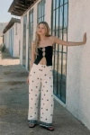 Lulus Elwen Cream And Black Linen Embroidered High-rise Pants In Multi