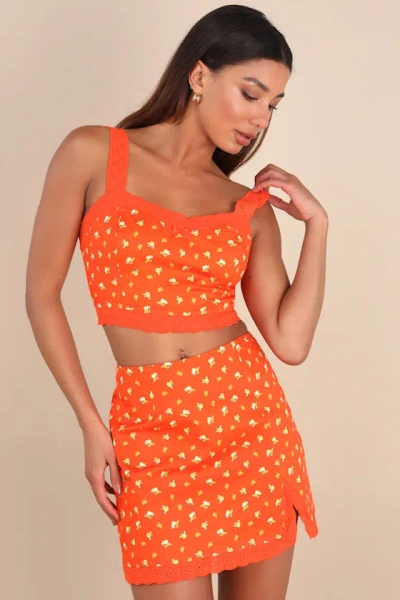 Lulus Emanita Red Orange Ditsy Floral Two-piece Bodycon Mini Dress
