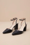 Lulus Embley Black Pointed-toe Ankle Strap Pumps In Black