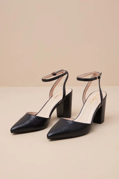 Lulus Embley Black Pointed-toe Ankle Strap Pumps