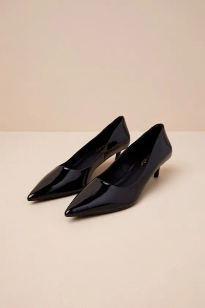 Lulus Emie Black Patent Kitten Heel Pumps