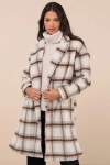 Lulus Emily Ivory Plaid Brushed Open-front Coat In Ivory