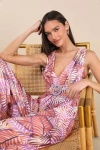 Lulus Emlyn Rose Pink Multi Leaf Print O-ring Wide-leg Jumpsuit