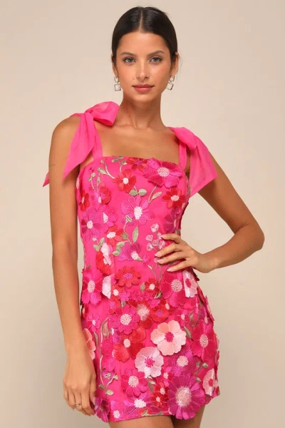 Lulus Emphatically Adorable Hot Pink Floral Tie-strap Mini Dress