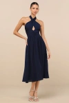 Lulus Emrah Navy Cross-front Cutout Halter Midi Dress