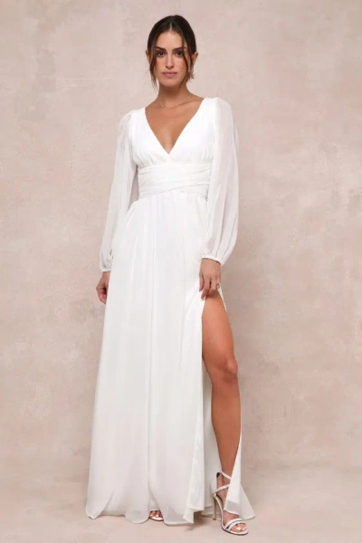 Lulus Enchant My Love White V-neck Long Sleeve Maxi Dress