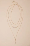 Lulus Enchanting Sparkle Gold Rhinestone Lariat Layered Necklace In Gold
