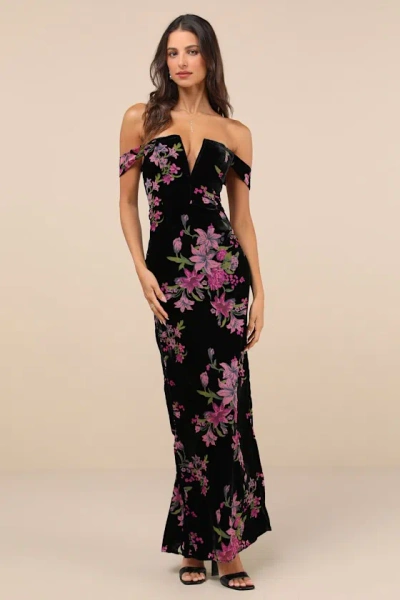 Lulus Enchanting You Black Burnout Velvet Off-the-shoulder Maxi Dress