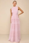 LULUS ENCHANTINGLY SWEET BLUSH PINK CHIFFON BACKLESS MAXI DRESS