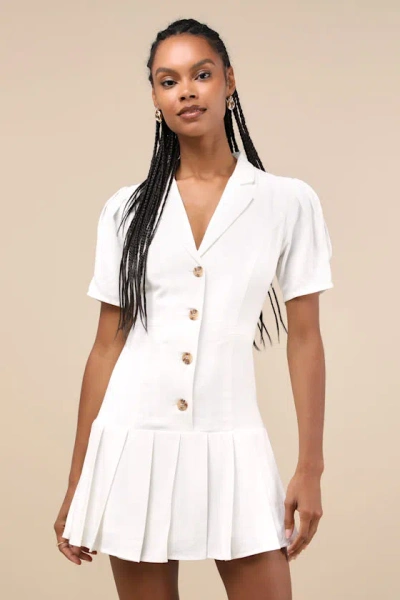 Lulus Endearing Attitude Ivory Collared Pleated Drop Waist Mini Dress