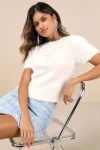 Lulus Endearing Babe Cream Pearl Eyelash Knit Short Sleeve Sweater Top In White