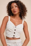 Lulus Endless Leisure Beige Multi Striped Cropped Sleeveless Top In Beige