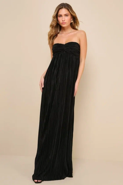 Lulus Endlessly Complimented Black Plisse Strapless Maxi Dress