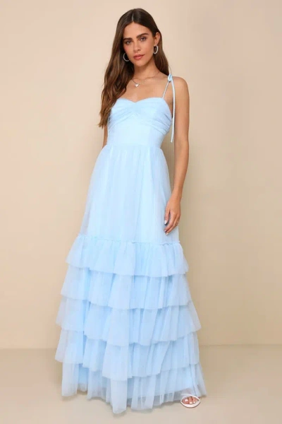 Lulus Endlessly Darling Light Blue Mesh Tiered Tie-strap Maxi Dress