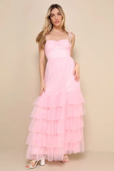 Lulus Endlessly Darling Pink Mesh Tiered Tie-strap Maxi Dress