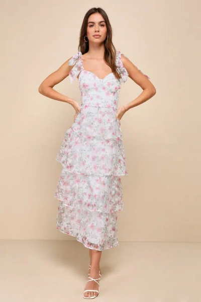 Lulus Endlessly Gorgeous White Floral Burnout Tie-strap Midi Dress