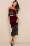 Lulus Endlessly Iconic Burgundy And Black Velvet Lace Midi Skirt In Burgundy