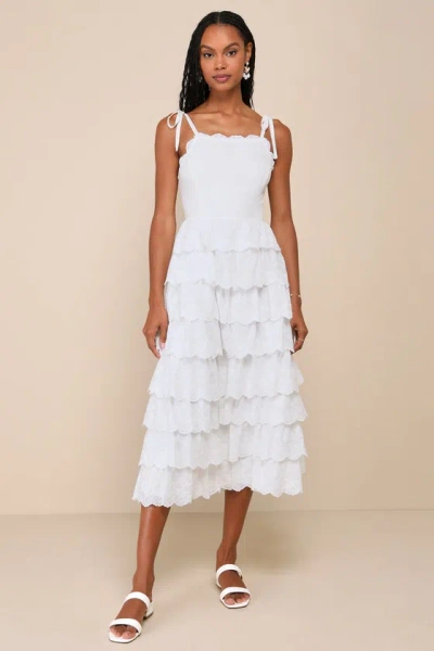 Lulus Endlessly Ideal White Eyelet Embroidered Tiered Midi Dress