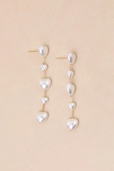 Lulus Endlessly Lovable Gold And White Pearl Heart Drop Earrings